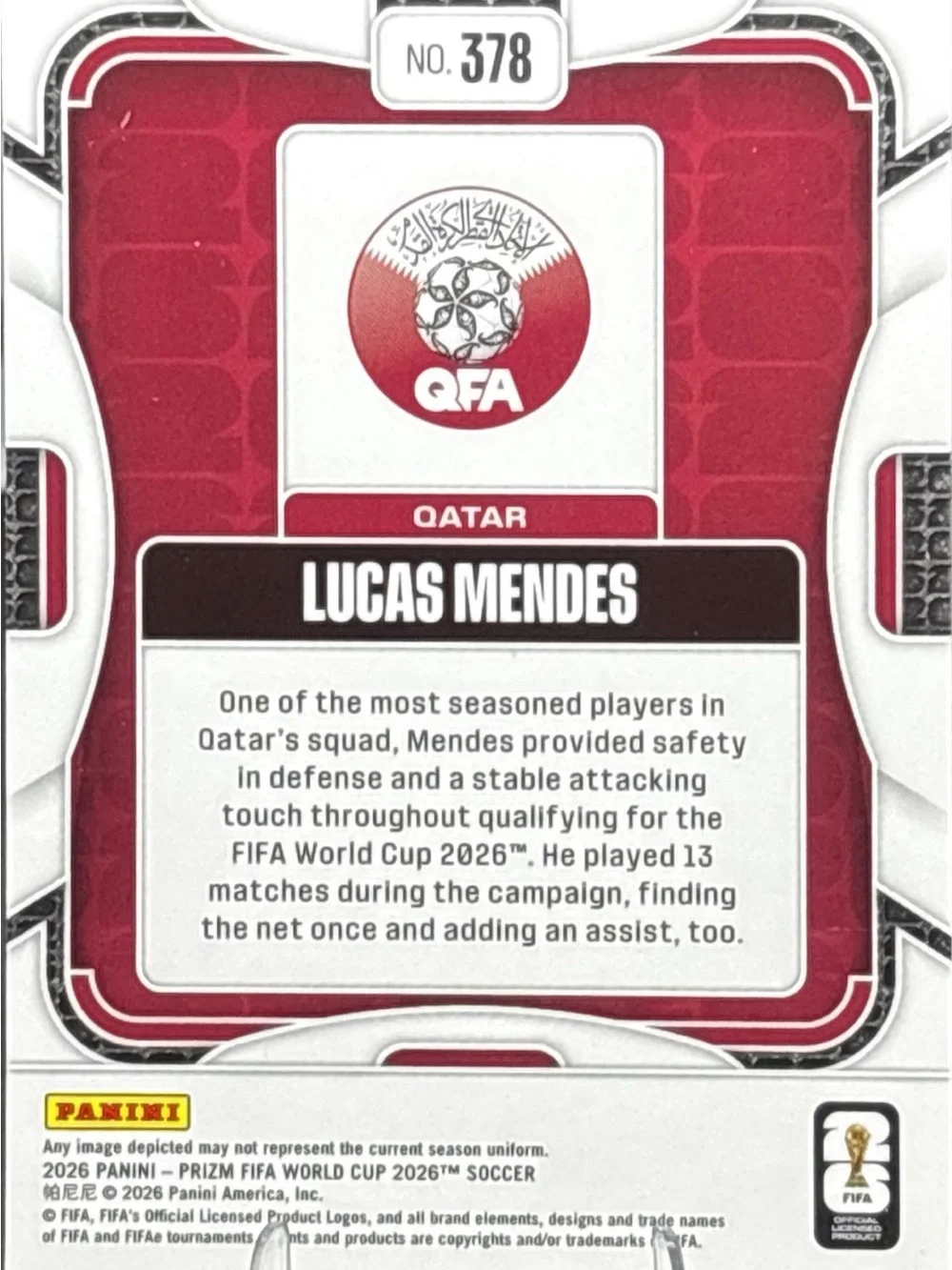Panini Lucas Mendes Rookie Soccer Card